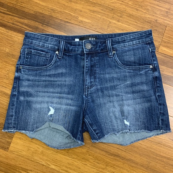 KUT from the Kloth Gidget Denim Shorts‎ Womens 8 Distressed Fray Hem Dark Wash - Picture 1 of 6